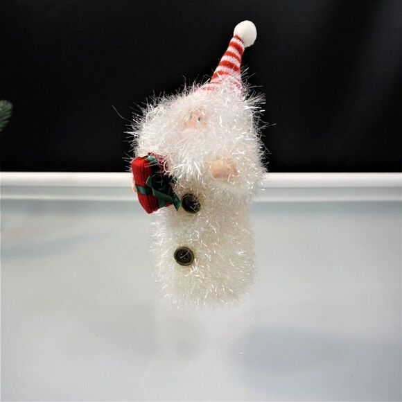 Frosted Snowman Santa Feathered Tinsel Glittery Christmas Ornament - Picture 4 of 7